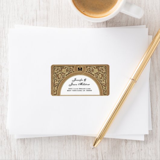 金ゴールドエレガントフローラア結婚ーチ住所 シール (インサイチュ)