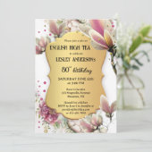 金ゴールドエレガントフローライングリッシュハイティー誕生日 招待状 (スタンド正面)