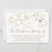 金ゴールドエレガントフローラオフィスファミリークリスマスパーティー 招待状 (正面)
