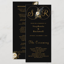 金ゴールドエレガントフローラオンブラック結婚式 プログラム