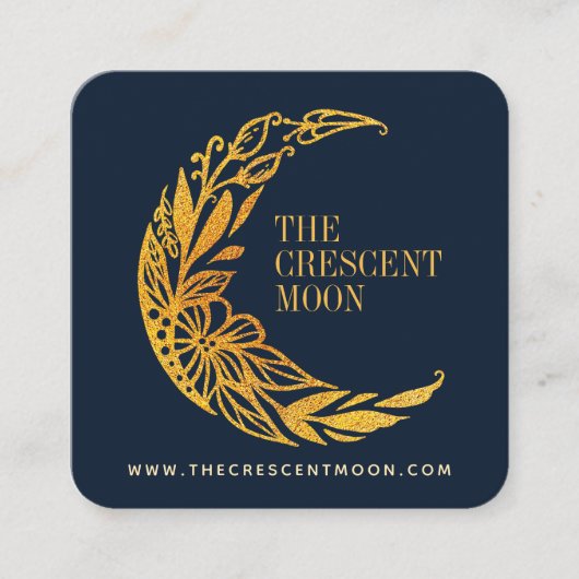 金ゴールドエレガントフローラガーデンクレセントムーン スクエア名刺
