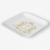 金ゴールドエレガントフローラクレストモノグラ結婚ムの ペーパープレート (傾斜あり)