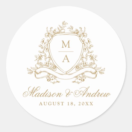 金ゴールドエレガントフローラクレストモノグラ結婚ムの ラウンドシール (正面)