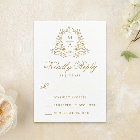 金ゴールドエレガントフローラクレストモノグラ結婚ムの 出欠カード