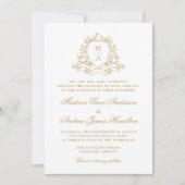 金ゴールドエレガントフローラクレストモノグラ結婚ムの 招待状 (正面)