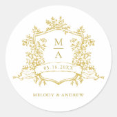 金ゴールドエレガントフローラクレストモノグラ結婚ム ラウンドシール (正面)