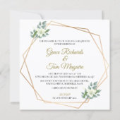 金ゴールドエレガントフローラグリーンジオメトリウェディング招待 招待状