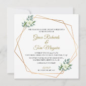 金ゴールドエレガントフローラグリーンジオメトリウェディング招待 招待状 (正面)