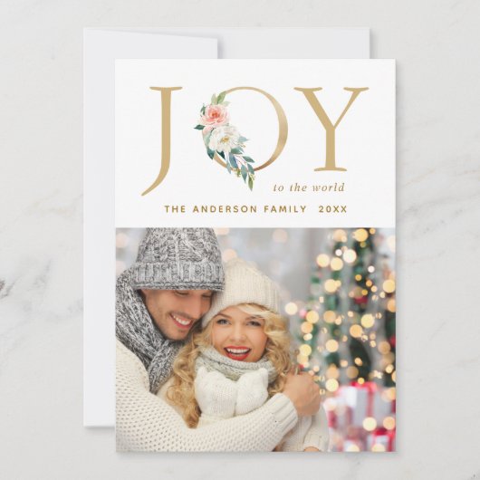 金ゴールドエレガントフローラジョイホリデーフォトカード シーズンカード (正面)