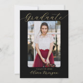 金ゴールドエレガントフローラスクリプト卒業パーティーの写真 招待状 (裏面)