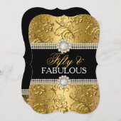 金ゴールドエレガントフローラスワール50と素晴らしいパーティー 招待状 (正面/裏面)