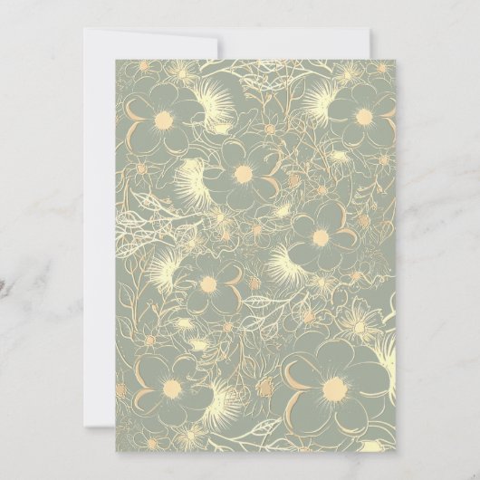 金ゴールドエレガントフローラセージ結婚グリーン 招待状 (裏面)