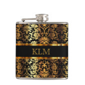 金ゴールドエレガントフローラダマスクとブラック フラスク (正面)