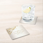 金ゴールドエレガントフローラダマスクシャイニーシャンパン結婚ズ スクエアペーパーコースター (インサイチュ)