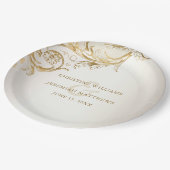 金ゴールドエレガントフローラダマスクシャイニーシャンパン結婚ズ ペーパープレート (アングル)