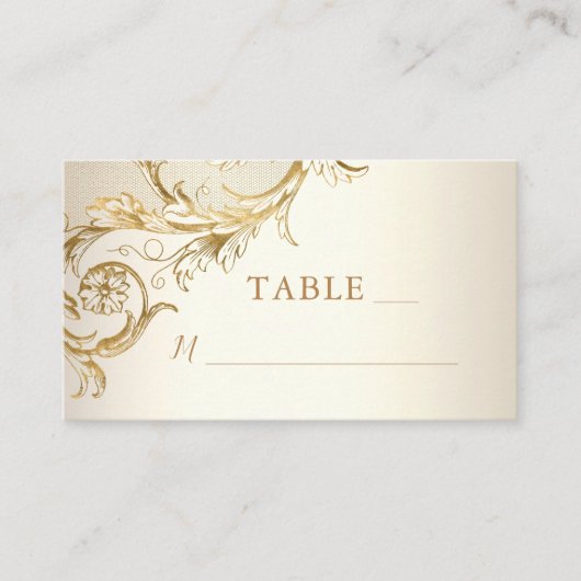 金ゴールドエレガントフローラダマスクモノグラムアイボリー結婚ズ プレイスカード (正面)