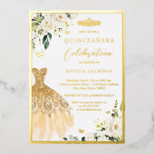金ゴールドエレガントフローラティアラドレスキンセアニェラ 箔招待状 (正面)