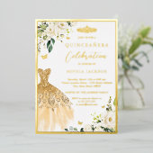 金ゴールドエレガントフローラティアラドレスキンセアニェラ 箔招待状 (立ち正面)