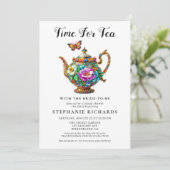 金ゴールドエレガントフローラティーポットブライダルシャワー 招待状 (スタンド正面)