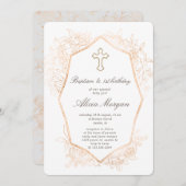 金ゴールドエレガントフローラバプティスファースト誕生日 招待状 (正面/裏面)