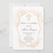 金ゴールドエレガントフローラバプティスファースト誕生日 招待状 (正面)