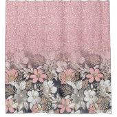 金ゴールドエレガントフローラピンクのグラデーショングリッターイメージ シャワーカーテン (正面)