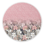 金ゴールドエレガントフローラピンクのグラデーショングリッターイメージ セラミックノブ (正面)