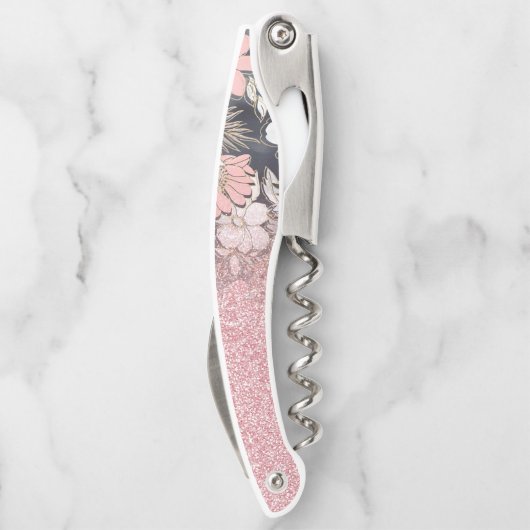 金ゴールドエレガントフローラピンクのグラデーショングリッターイメージ ソムリエナイフ (裏面)