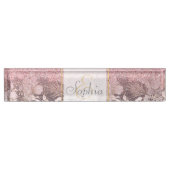 金ゴールドエレガントフローラピンクのグラデーショングリッターイメージ デスクネームプレート (正面)