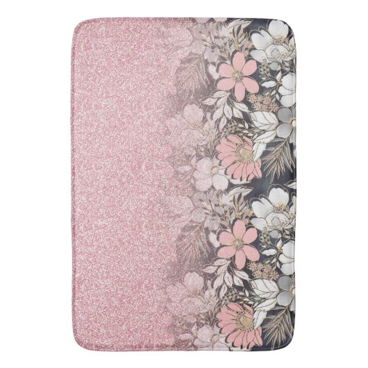 金ゴールドエレガントフローラピンクのグラデーショングリッターイメージ バスマット (正面縦)