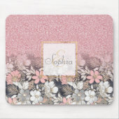 金ゴールドエレガントフローラピンクのグラデーショングリッターイメージ マウスパッド (正面)