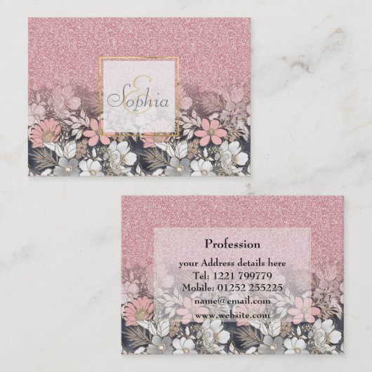 金ゴールドエレガントフローラピンクのグラデーショングリッターイメージ 名刺 (正面/裏面)