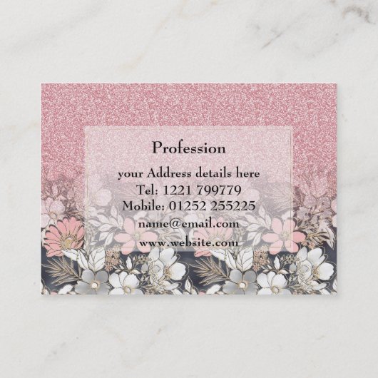 金ゴールドエレガントフローラピンクのグラデーショングリッターイメージ 名刺 (裏面)