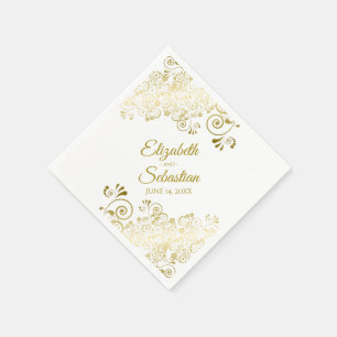 金ゴールドエレガントフローラフィシンプルリグリー結婚シッ スタンダードカクテルナプキン