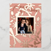 金ゴールドエレガントフローラフレームのクリスマスフォト 箔シーズンカード (正面)