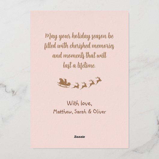 金ゴールドエレガントフローラフレームのクリスマスフォト 箔シーズンカード (裏面)