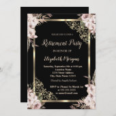 金ゴールドエレガントフローラフレームボホフラワーズリタイアメント 招待状 (正面/裏面)