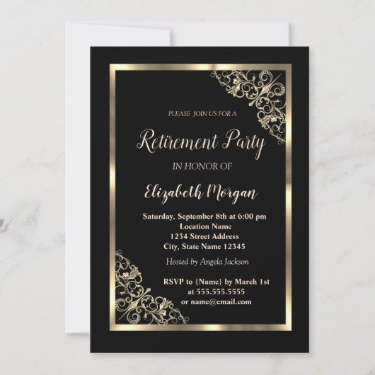 金ゴールドエレガントフローラフレーム廃棄 招待状 (正面)