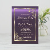 金ゴールドエレガントフローラフレーム紫の退職 招待状 (スタンド正面)