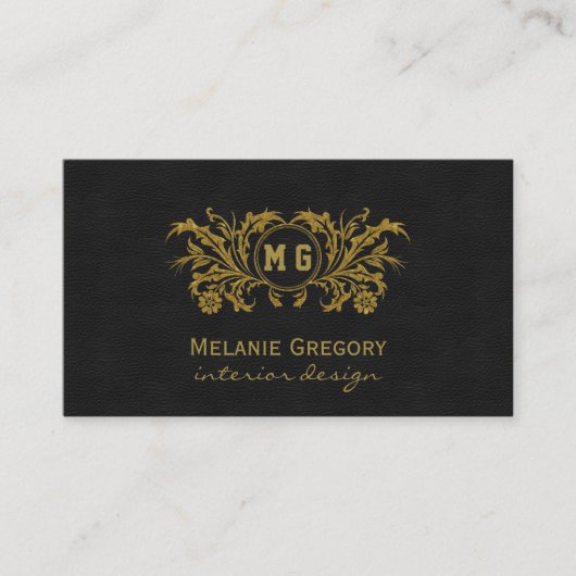 金ゴールドエレガントフローラブラックカスタムモノグラム 名刺 (正面)