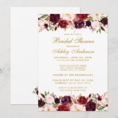 金ゴールドエレガントフローラブルゴーニュブライダルシャワーW 招待状 (正面/裏面)