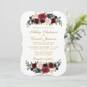 金ゴールドエレガントフローラブルゴーニュ結婚ーBR 招待状 (スタンド正面)