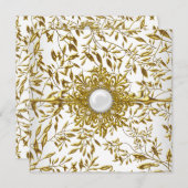 金ゴールドエレガントフローラホワイトジュエル21歳の誕生日2 招待状 (正面/裏面)