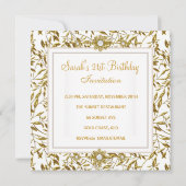金ゴールドエレガントフローラホワイトジュエル21歳の誕生日2 招待状 (裏面)