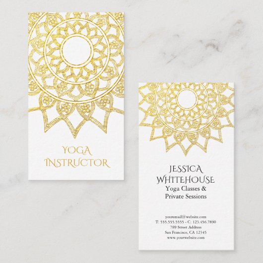 金ゴールドエレガントフローラマンダラヨガインストラクター 名刺 (正面/裏面)