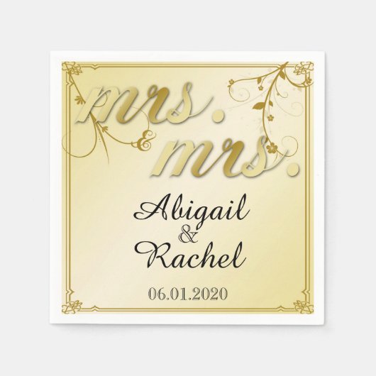 金ゴールドエレガントフローラミセス結婚ズ・ナプキン スタンダードカクテルナプキン (正面)