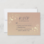 金ゴールドエレガントフローラモダンウェディングRSVPカード 出欠カード (正面)