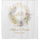 金ゴールドエレガントフローラモノグラム結婚ロゴの贈り物 シャワーカーテン (正面)