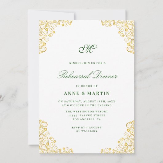 金ゴールドエレガントフローラリハーサル夕食 招待状 (正面)