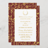 金ゴールドエレガントフローラリースマザーズデイディナー 招待状 (正面/裏面)